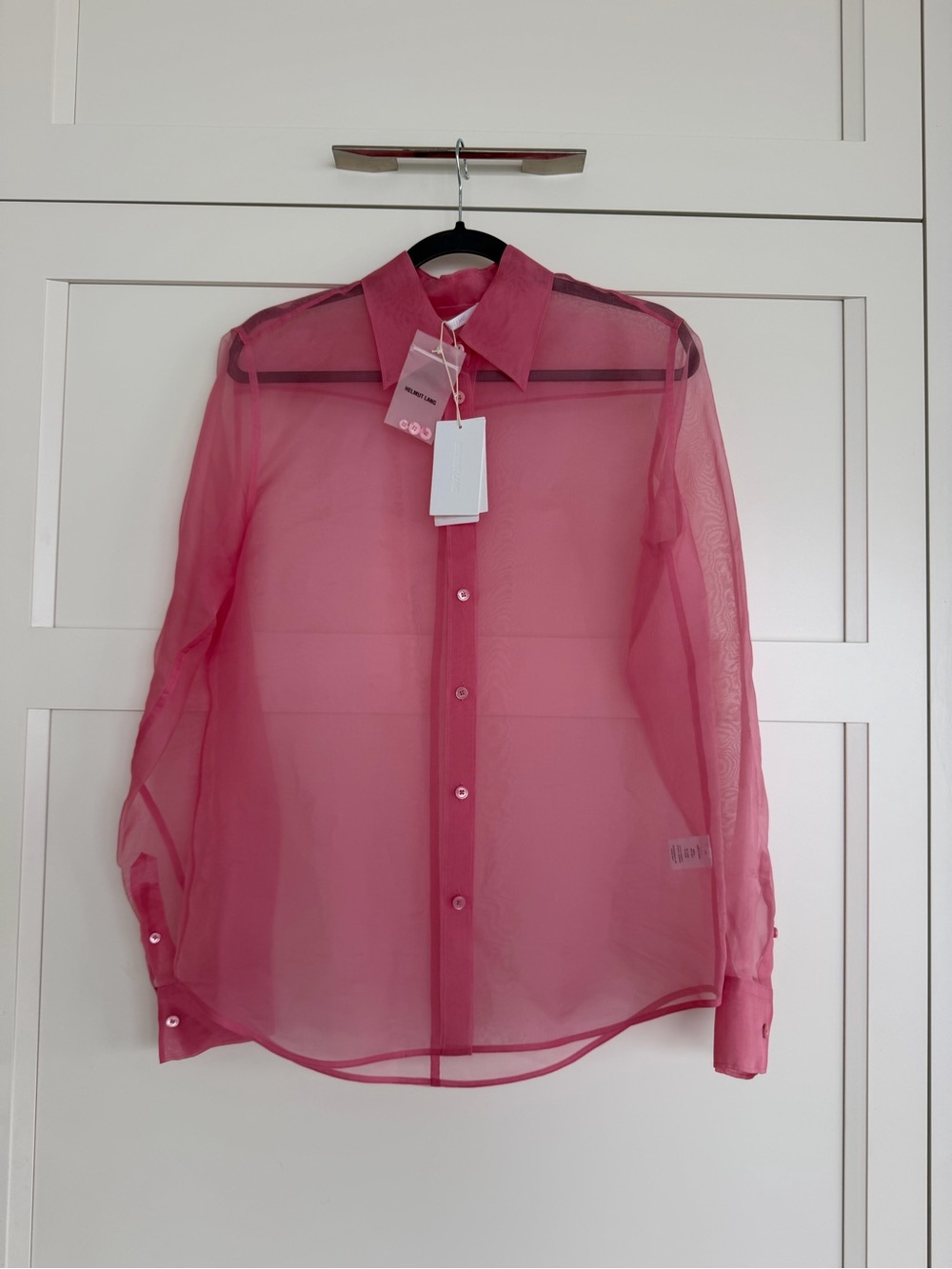 Helmut Lang Sheer Pink Button-Down Shirt 100% Silk